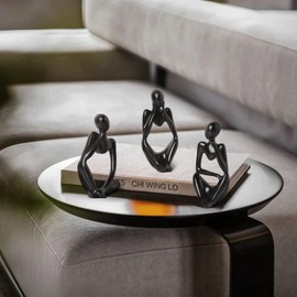 Generisch Moderne Skulptur Deko für Wohnzimmer - Bücherwurm Figur aus Harz | Schwarz Weiß Gold Abstrakte Kunst | Bürodekoration & Regal Deko(A-schwarz 3er Set)