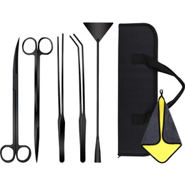 Aquarium Tools Kits 5 in 1 Anti-Rust Aquatic Plant Tool Stainless Steel Black Tweezers Scissors Spatula for Tank Clean Fish Sets Scissor Kit Plants Cleaning Microfibre Cloths