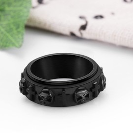 Flongo Men's Ring, Men's Rings Silver Tone Skull Retro Punk Biker Band Ring Signet Ring Thumb Ring Comfort Fit Men's Accessories, Stainless Steel