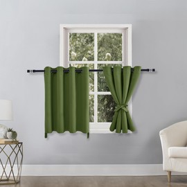 Hiasan RV Blackout Curtains for Bedroom, 52 x 30 Inches Long - Thermal Insulated & Energy Saving Window Curtains for Living Room, 2 Drape Panels Sewn with Tiebacks, Olive Green