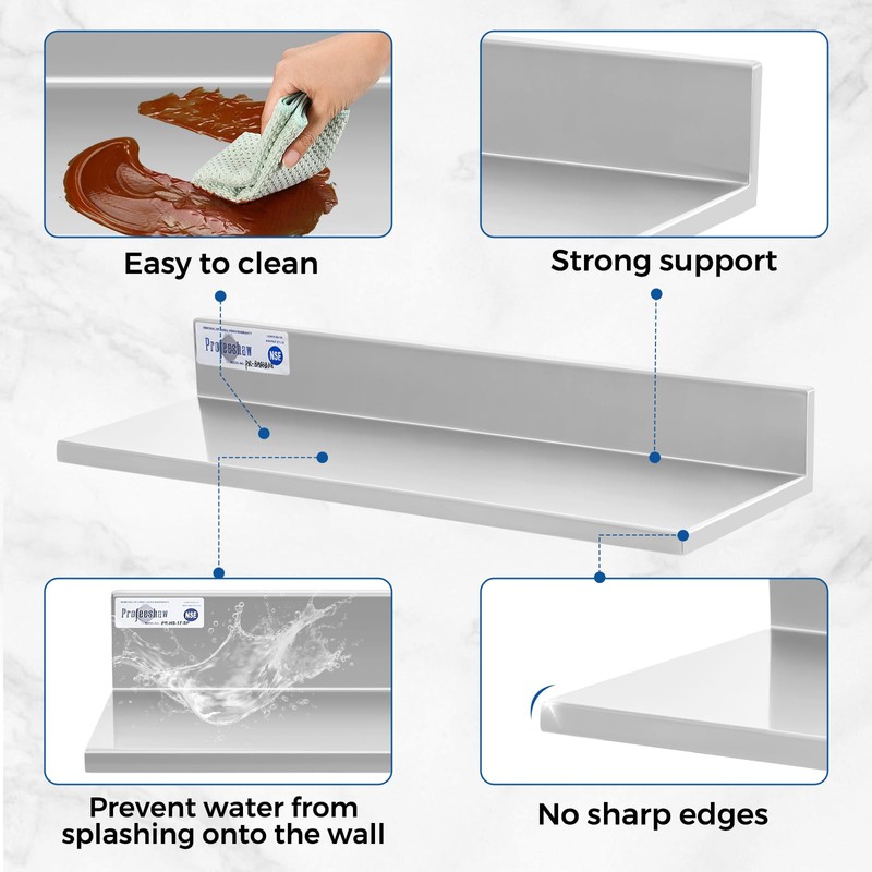 Profeeshaw L Stainless Steel Shelf 8.6''x24'', 2 Pack Wall Mounted