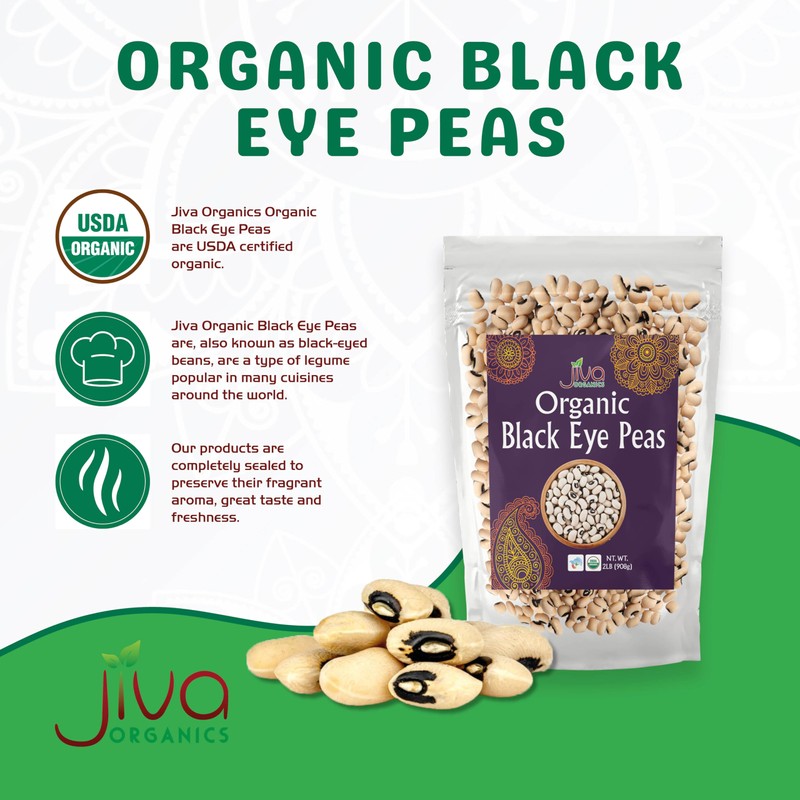 Jiva Organics Organic Black Eye Peas 2 Pound Bag -
