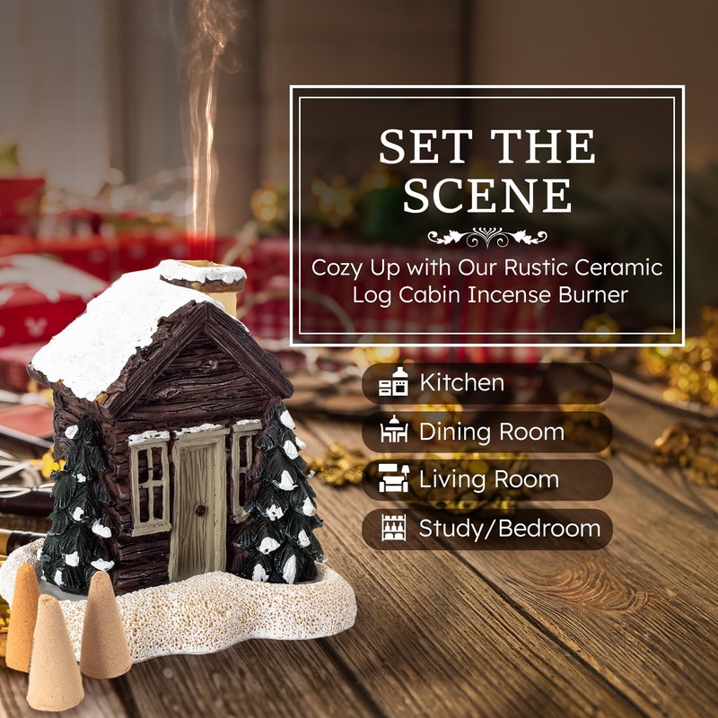 Anbar Backflow Incense Cone Burner Log Cabin, Gingerbread House, Christmas,