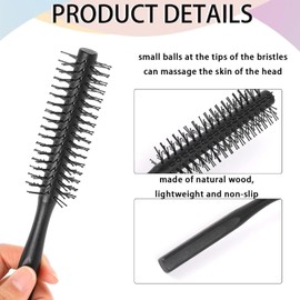 GBTUPOKW Small Round Brush for Blow Drying Round Curling Comb Wooden Handle Styling Brush Nylon Bristle Roll Small Round Hair brush for Wet Hair Bangs Beard Lifting Curling (Black)