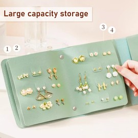 OLizee® Travel Portable Earring Organizer Earring Holder Foldable Book Design Soft PU Earring Organizer Book Jewelry Storage Case for Earrings Bracelets Mirrors Green