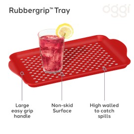 Oggi Anti Slip Serving Tray with Handles- Red Rectangle Tray - Ideal for Eating, Breakfast, Food, Appetizers, Serving, 5504.2, 17.5x11.5''