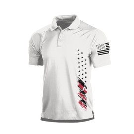 H HYFOL Short Sleeve Polo Shirts for Men Graphic Stretch Casual American Patriotic Raglan Golf Polos for Men(White,XL)