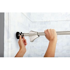 Moen Curved Adjustable Spring Tension No Drill Shower Curtain Rod for Bathroom, Brushed Nickel Finish, CSR2172BN