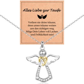 WOVEE Guardian Angel Necklace Christening Gifts for Girls Children Communion Confirmation Christening Gifts Lucky Charm Daughter, Stainless Steel