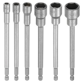 sourcing map 6pcs Nut Driver Drill Bit 6-17mm Metric Impact Socket 1/4" Hex Shank 6" (150mm) Extra Long Magnetic 6-Point Sockets Quick-Change CR-V Steel Bolt Setter for Power Drill Drivers
