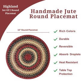 Highland Pot Holders Trivets 15" (Pack of 2) Jute Trivet Mat for Hot Pots and Pans, Potholders for Hot Dishes, Hot Pads, Hot Mats, Spoon Rest for Cooking and Baking (Multi Color)