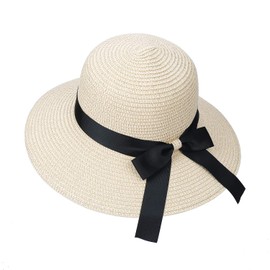 MaoXinTek Women's Straw Hat Foldable Bohemia Wide Edge Sun Hat UV Protection Raffia Sun Hats with Bow Knot for Tourism Travel Holiday Hiking