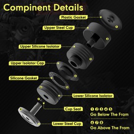 Silicone Body Mount Kit for 2008-2016 Ford F-250 F-350 Crew Cab Superior Silicone Durable cab mount bushing kit Improve Ride Quality(Black 8 Pack)