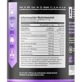 Cardo Mariano 180 cpsulas 1100 mg por porcin. Hoja de Diente de Len, Raz de Jengibre y Mezcla Herbal. Ingredientes naturales. Mlk Thistle Blend B...  