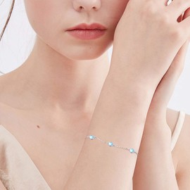 CUOKA MIRACLE Moonstone Bracelets 925 Sterling Silver Rainbow Round Moonstone Girl Bracelet Moonstone Jewellery Gifts for Kids