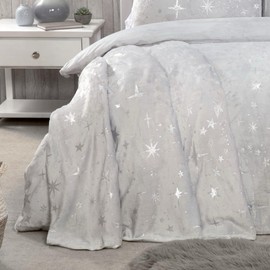Sleepdown Scattered Stars Foil Fleece Silver Bedspread Throw Over Sofa Bed Super Soft Warm Cosy Blanket - 120cm x 150cm, 5056242756064