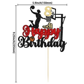 1 pieza de decoración para tartas de baloncesto de octavo cumpleaños con purpurina, diseño deportivo para baby shower, decoración de pasteles de octavo cumpleaños, suministros de fiesta, color negro