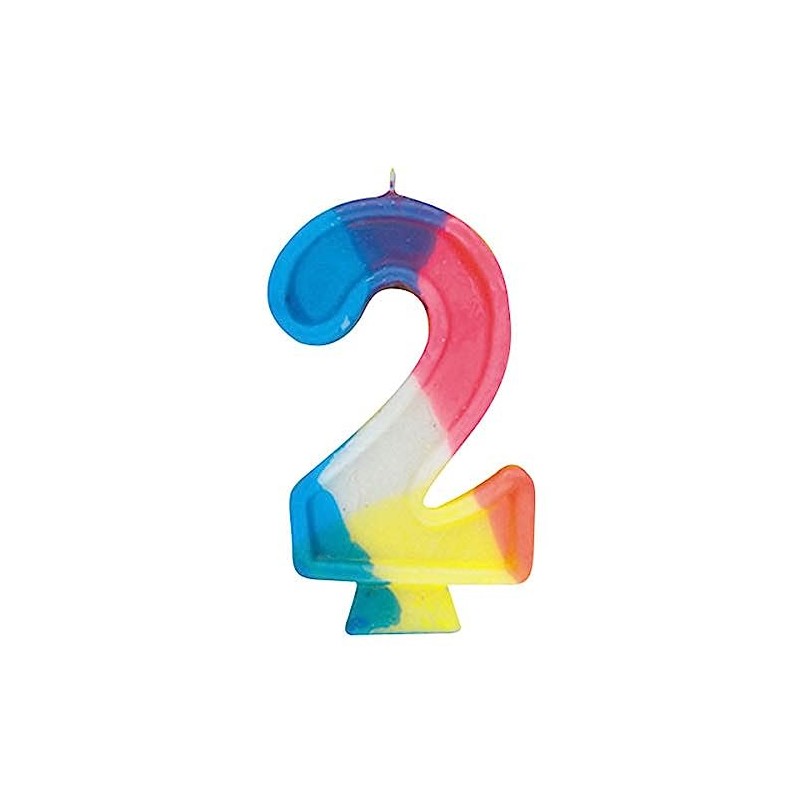 Vibrant Number 2 Rainbow Birthday Candle - 3" (1 Pc)