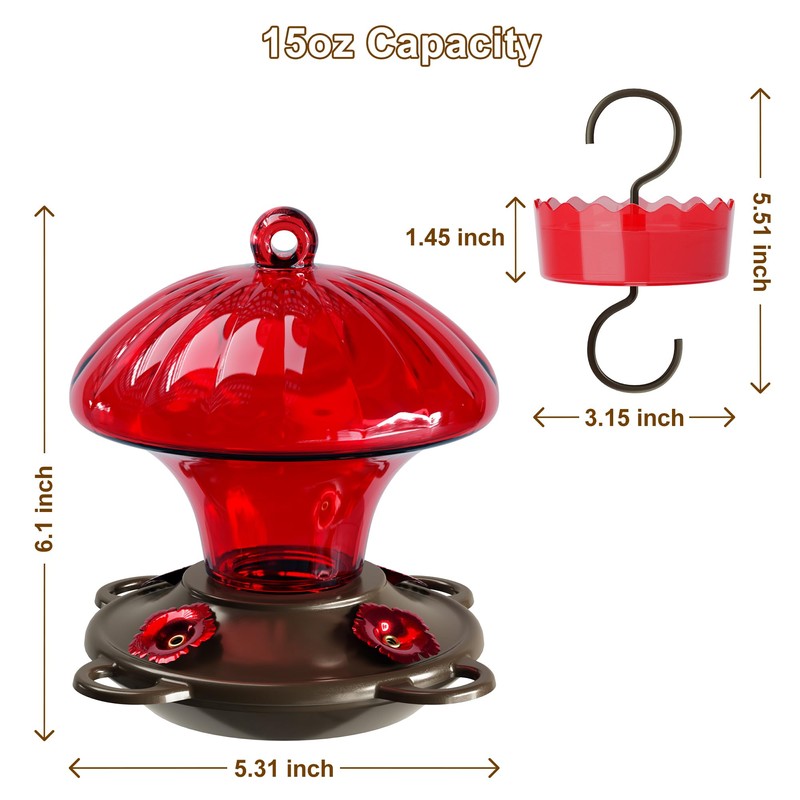 Hummingbird Feeder, Auslar 15 Ounces Glass Hummingbird Feeders for Outdoors