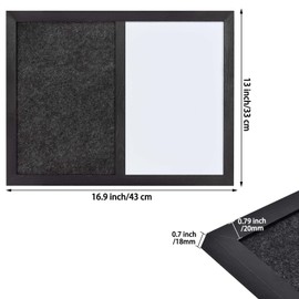 Umtiti Bulletin Board Whiteboard Dark Gary Felt Board Combo for Office School Kitchen Bedroom, Black Wood Frame,13"*17",Whiteboard+BK-3343BK