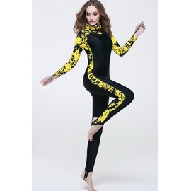 Micosuza One-Piece Rash Guard Swim Surfing Suit Swimsuit for Women Long Sleeve Yellow and Black