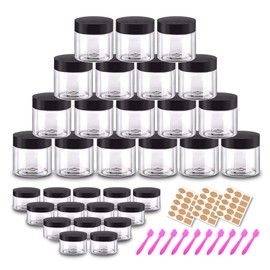 2oz 60ml Sample Pots Round Cosmetic Containers with Lids | 20 Gram Clear Small Sample Containers (Set of 48) for Cream, Body Butter, Eye Shadow, Rhinestone, Lip Scrub, Travel - Free Labels & Spatulas