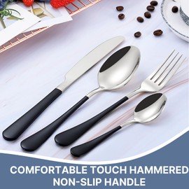 24 Pieces Flatware Set, Stainless Steel Cutlery Set with Silverware Holder, Spoons Forks Knives Set,Hanging Silverware Set Service for 6,Durable Stainless Steel Utensils Set (Black)