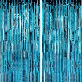 Festicreamy 2Pack Large Blue Foil Fringe Curtain - 3x6.5 Feet Light Blue Streamers Backdrop Curtain for Birthday Background Baby Shower Wedding Engagement Bridal Shower Bachelorette Decorations