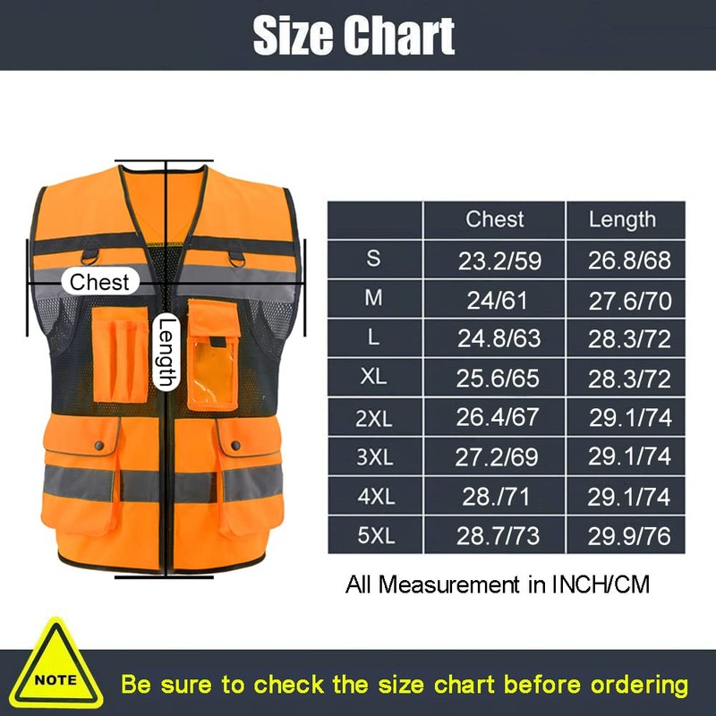 OPLERAI Chaleco de seguridad reflectante de alta visibilidad, Naranja, Large
