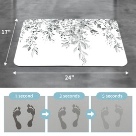 Gibelle Eucalyptus Leaves Bath Mat Rug Set 2 Piece, Super Absorbent Quick Dry Bathroom Rug Set, Non Slip Rubber Backed Bathroom Floor Mat for Tub Shower Sink (17"x24"+20"x32", Grey)