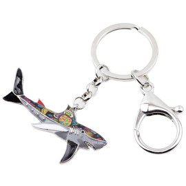 DOWAY Enamel Alloy Ocean Shark Keychain Keyring, Charm for Women Girls Bag Purse Pendant Gift Jewelry - black - Medium