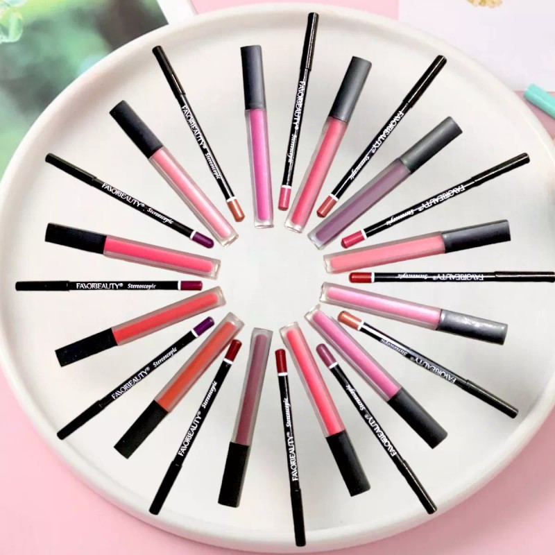 Favorbeauty Set De Labiales Liquido Con Lápiz Delineador De Labios