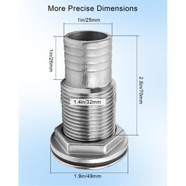 Barbed Short Straight Thru-Hull Fitting with Nut & Custom Gasket for Boat RSV Yacht, Marine Stainless Steel 316 Through Hull Connecter Hose Skin Fitting Drain