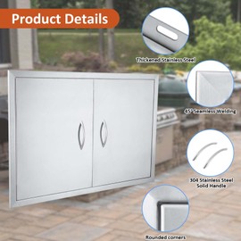 JIE JIN 35" W X 24" H Outdoor Kitchen Doors Double Doors Thickened 304 Brushed Stainless Steel BBQ Access Door BBQ Island Doors Outdoor Kitchen Accessories Door for Outdoor Kitchen BBQ Island