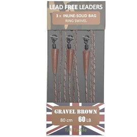 TJR Tackle Solid Bag Inline Leaders Lead Free Ring Swivels 60lb Test 3 per pack Carp Fishing Tackle (Gravel Brown)