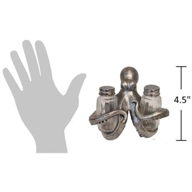 The Bridge Collection Octopus Salt and Pepper Shaker Holder Set - 3 Piece Set - Octopus Kitchen Items - Fun Salt and Pepper Shakers for Beach, Nautical, or Coastal Decor