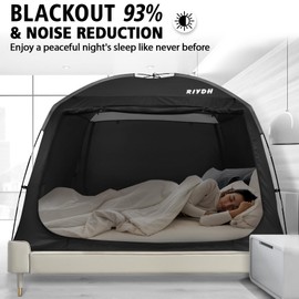 RIYDH Bed Tent Bed Canopy Breathable 100% for Adult and Kids- Original Design Light Reduction 93% Sleeping Dream Tents Indoor Portable Big Space with String Light 3 Doors Twin Full Queen King Size