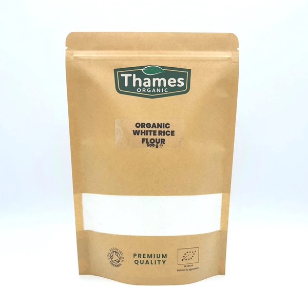 Organic White Rice Flour-Certified Organic, Non-GMO, Vegan, No Additives, No Preservatives, Resealable Bag by Thames Organic 500g