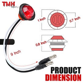 TMH 3/4 Inch Mini Red Light 3 LED with Connector Plug Clearance Markers Side Marker Indicator Lights Mini Round Front Rear with Grommet for Truck Trailer Lorry Bus 12V DC (Pack of 20)