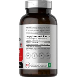 Horbäach Monohidrato de creatina | 5 g | 225 cápsulas | Suplemento sin OMG ni gluten
