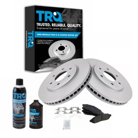 TRQ Front Brake Pad & Rotor Kit Brake Chemical Kit Brake Pads Brake Rotor Semi-Metallic Premium G-Coated Compatible with 2005-2017 Nissan Frontier 2009-2012 Suzuki Equator