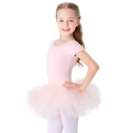 Bezioner Girls Cotton Ballet Dance Dress Cute Tutu Skirted Leotard Short Sleeve Pink Size 8-9 Years