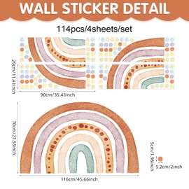 Kasubeso Large Rainbow Wall Decals, Colorful Watercolor Rainbow Wall Stickers, Peel and Stick Pastel Polka Dots Wallpaper for Girls Bedroom Nursery Classroom Wall Decor