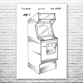Arcade Video Game Cabinet Poster Print, Arcade Blueprint, Video Game Art, Game Designer Gift, Game Room Decor Black & White (8 inch x 10 inch)