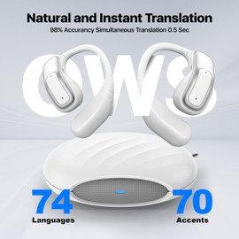 AI Language Translator Earbuds, OWS Real-Time 3-in-1 Translation Earbuds 144 Languages & Accents, Translation Device for Travel Business Learning,Milky White