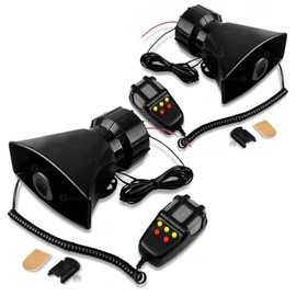 Zone Tech 5 Tone Sound Car Siren Vehicle Horn with Mic PA Speaker System Emergency Audio Amplifier - 60W Emergency Electric Hooter/Ambulance/Traffic Noise 2 Pack