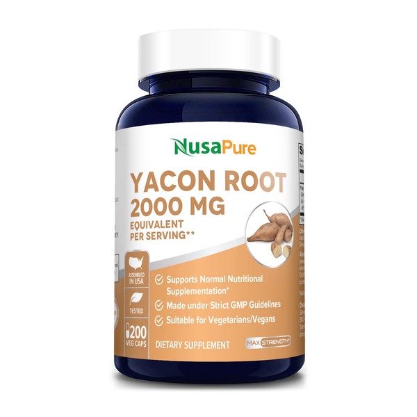 NusaPure Yacon Root Extract 2000mg 200 Vegetarian Capsules (Extract 4:1, Non-GMO, Gluten Free)