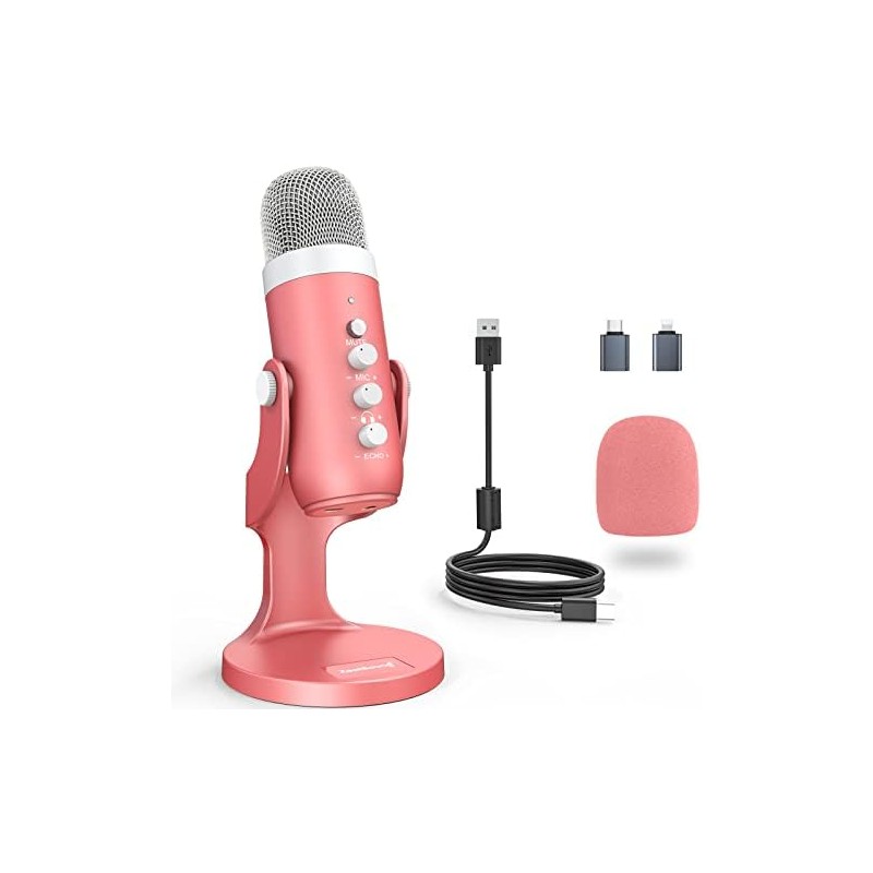 Micro USB, k66 Pink Microphone condensateur Cardiode pour PC Smartphone