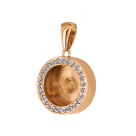 Quiges Rose Gold Stainless Steel 12mm Mini Coin Zirconia Pendant Holder and Pink Rose Quartz Stone with Box Chain Necklace 42 + 4cm Extender