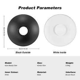 Soonpho 16inch/42cm White Beauty Dish Standard Reflector with Honeycomb Grid,Six-Color Diffuser and Bag,for Bowens Mount Studio Strobe Flash Like Godox AD200 AD100Pro